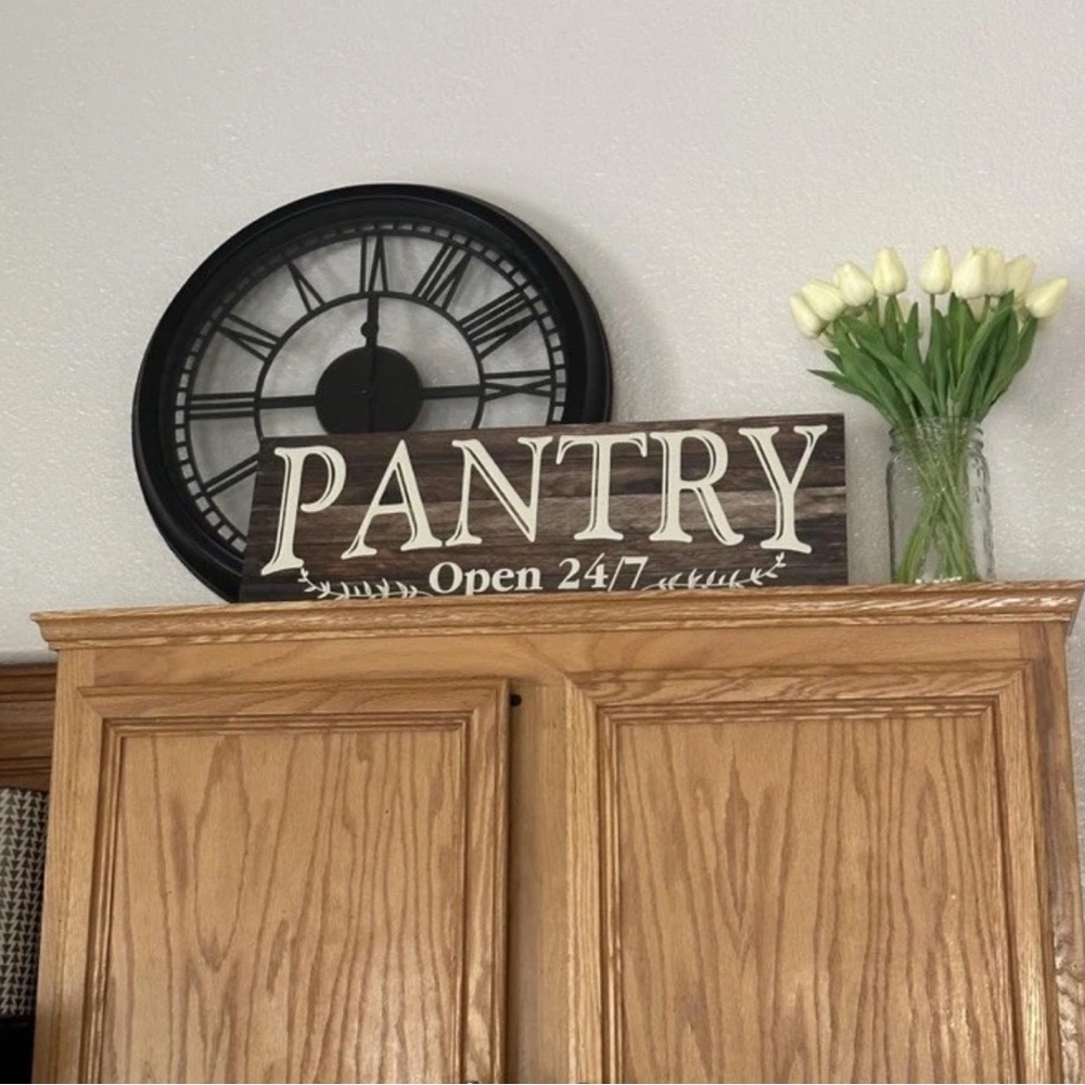 Pantry Open 24/7 Wall Decor Sign Rustic Farmhouse Kitchen Wood Style 6x17 - Picture 3 of 6